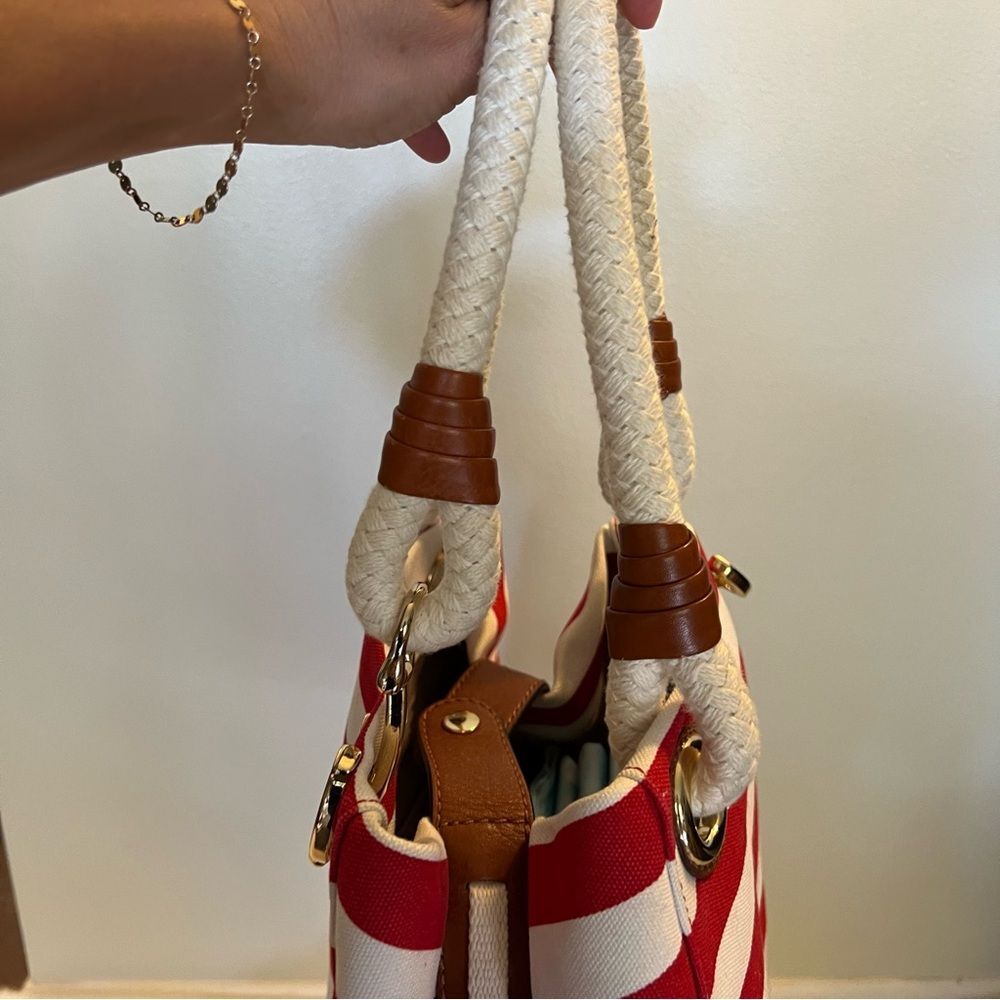 Michael Kors Nautical Hobo Bag Red & White w/Gold - Picture 11 of 16